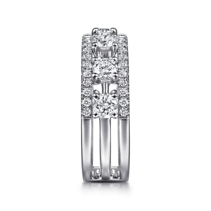 14K White Gold Three Row Diamond Station Wide Band Ring