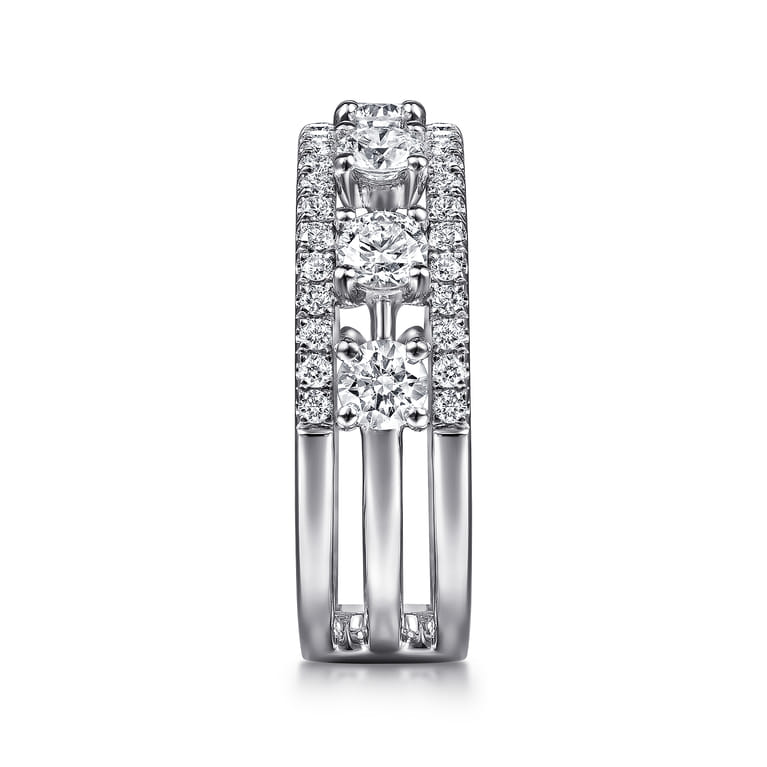 14K White Gold Three Row Diamond Station Wide Band Ring - 1.3 ct - Shot 4