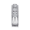 14K White Gold Three Row Diamond Station Wide Band Ring - 1.3 ct