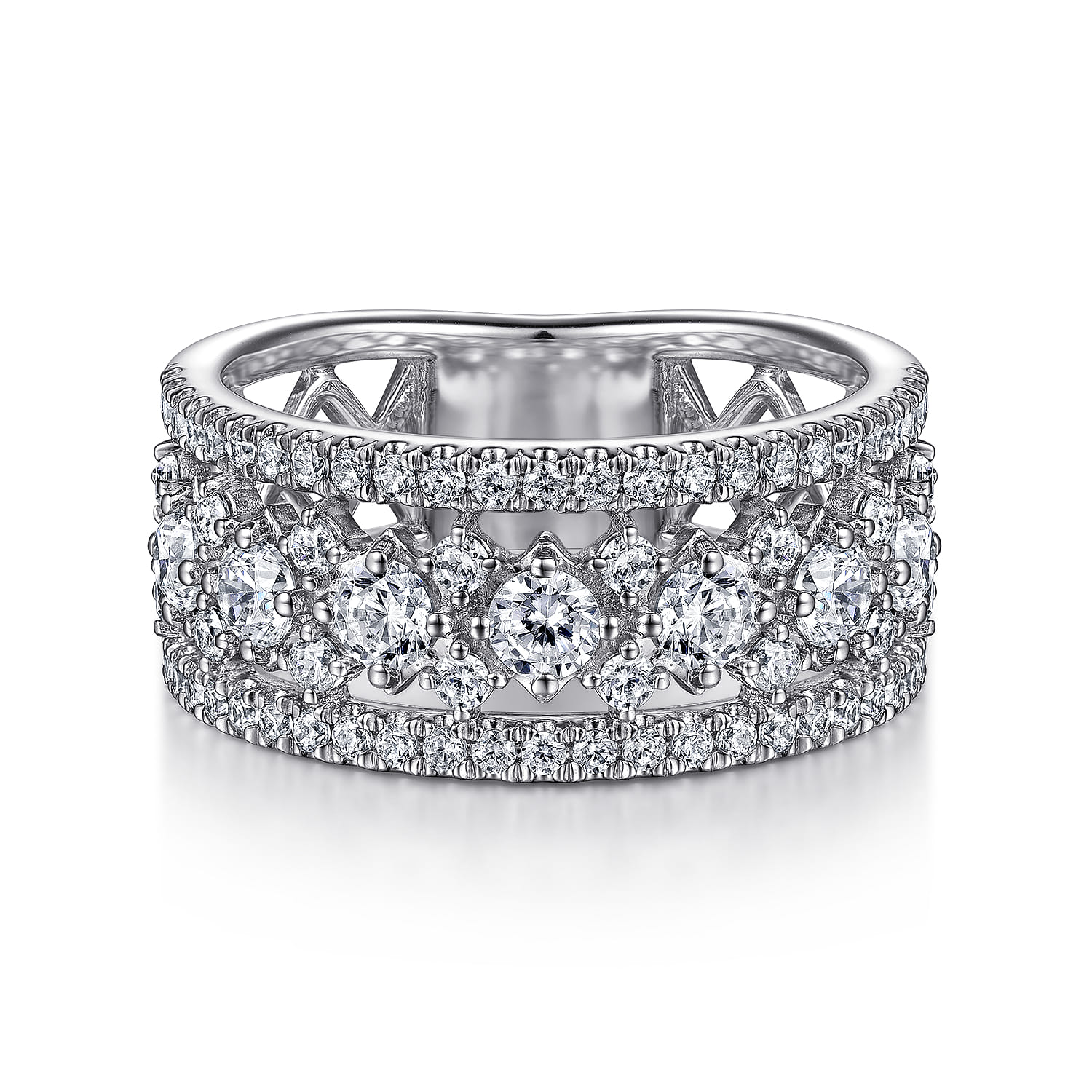 14K White Gold Three Row Diamond Wide Band Ring - 1.15 ct - Shot 1