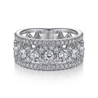 14K White Gold Three Row Diamond Wide Band Ring