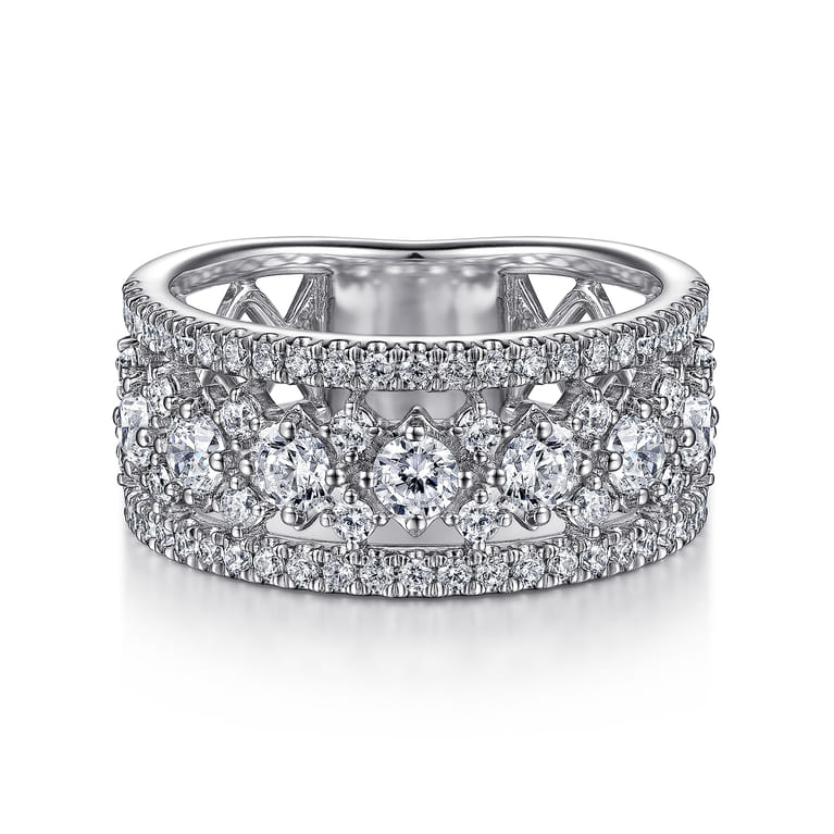 14K White Gold Three Row Diamond Wide Band Ring - 1.15 ct - Shot 1