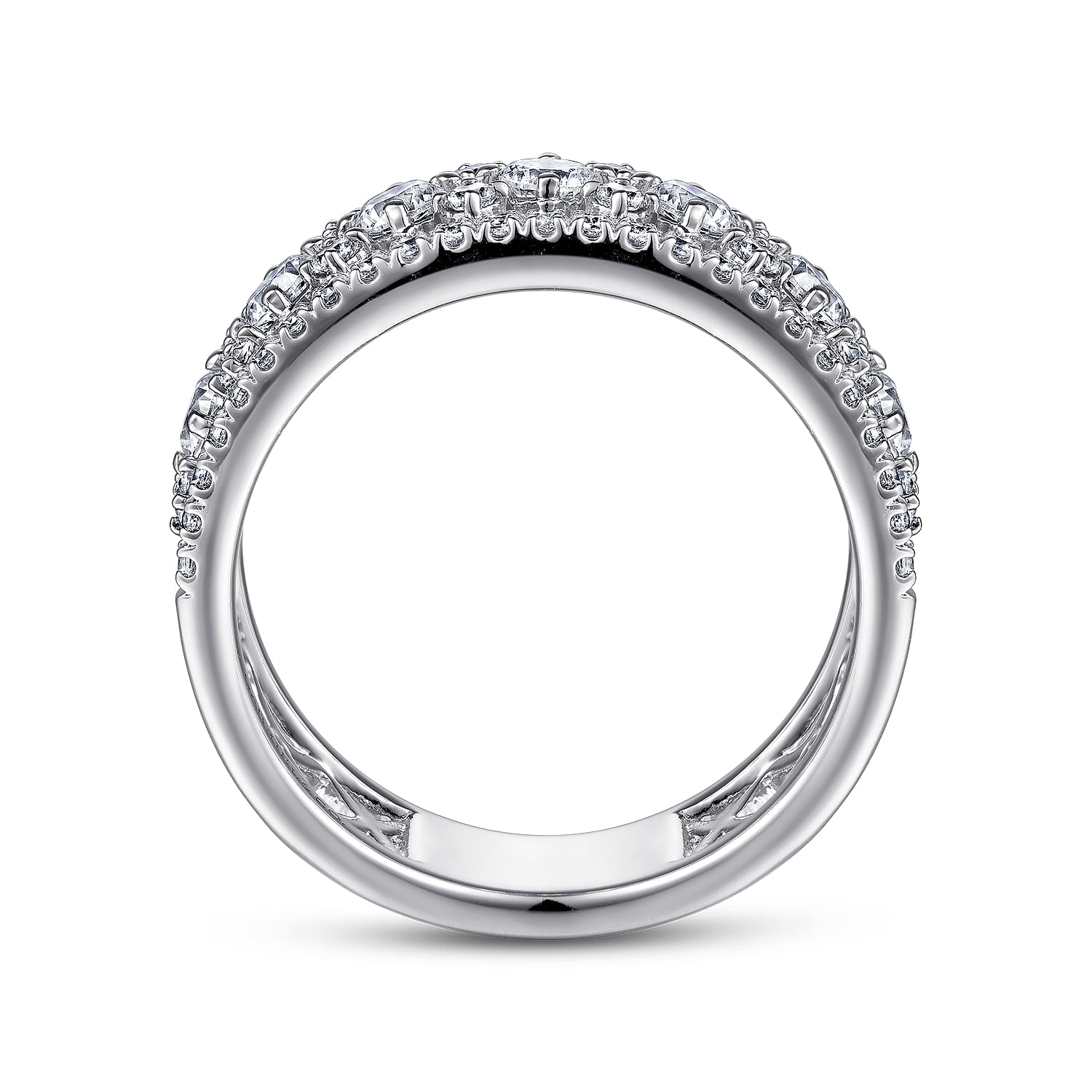 14K White Gold Three Row Diamond Wide Band Ring - 1.15 ct - Shot 2