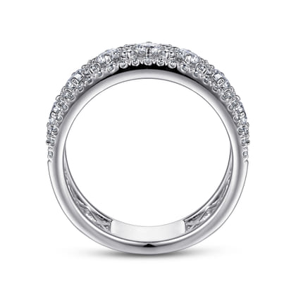 14K White Gold Three Row Diamond Wide Band Ring
