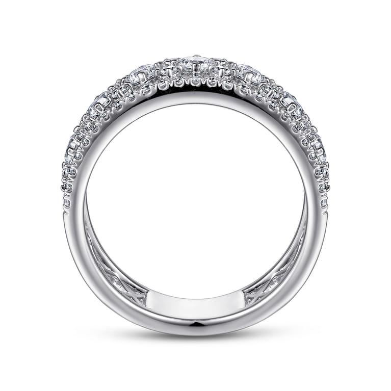 14K White Gold Three Row Diamond Wide Band Ring - 1.15 ct - Shot 2