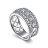 14K White Gold Three Row Diamond Wide Band Ring - 1.15 ct
