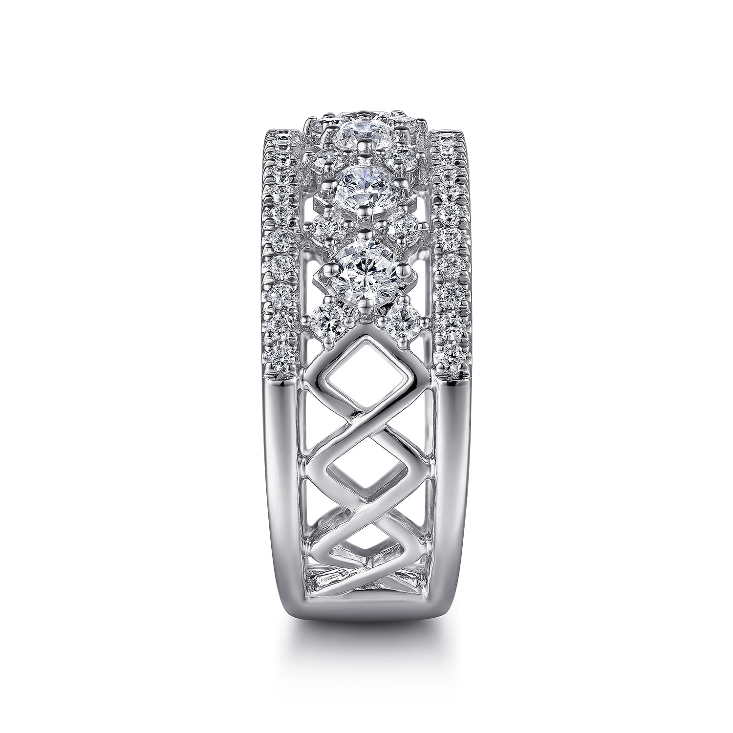 14K White Gold Three Row Diamond Wide Band Ring - 1.15 ct - Shot 4