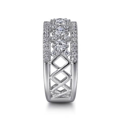 14K White Gold Three Row Diamond Wide Band Ring