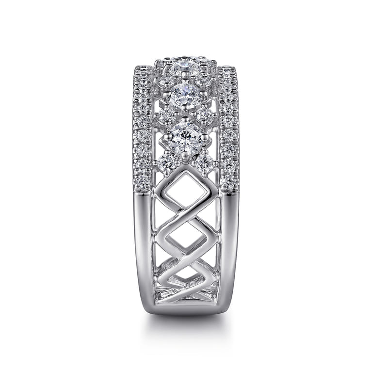 14K White Gold Three Row Diamond Wide Band Ring - 1.15 ct - Shot 4