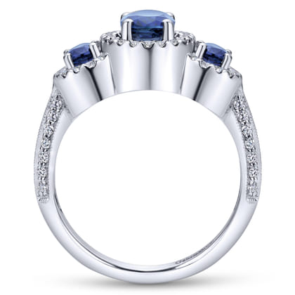 14K White Gold Three Row Halo Sapphire and Diamond Ring