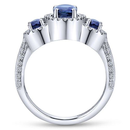 14K White Gold Three Row Halo Sapphire and Diamond Ring - 0.35 ct - Shot 2