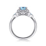 14K White Gold Three Stone Blue Topaz and Diamond Halo Ring - 0.22 ct