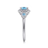 14K White Gold Three Stone Blue Topaz and Diamond Halo Ring - 0.22 ct