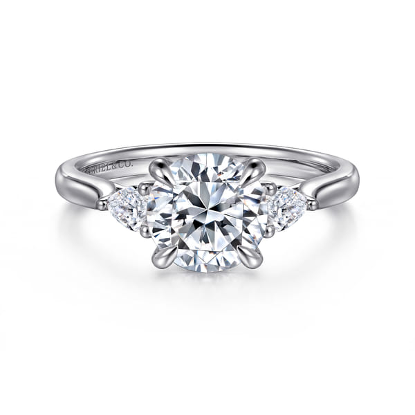 Three Stone Round Lotus Diamond Engagement Ring in White Gold