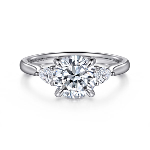 Round Three Stone Lotus Diamond Engagement Ring in White Gold