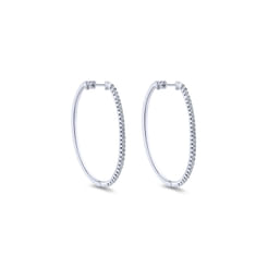 14K White Gold Tiger Claw Set 40mm Oval Classic Diamond Hoop Earrings