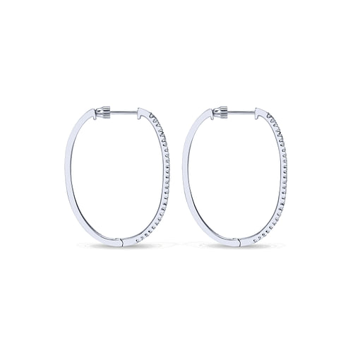 14K White Gold Tiger Claw Set 40mm Oval Classic Diamond Hoop Earrings - 0.65 ct - Shot 2