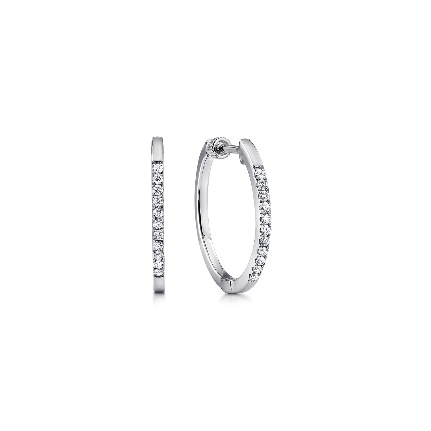 14K White Gold Tiger Claw Set Diamond 15mm Round Huggie Earrings - 0.2 ct - Shot 1