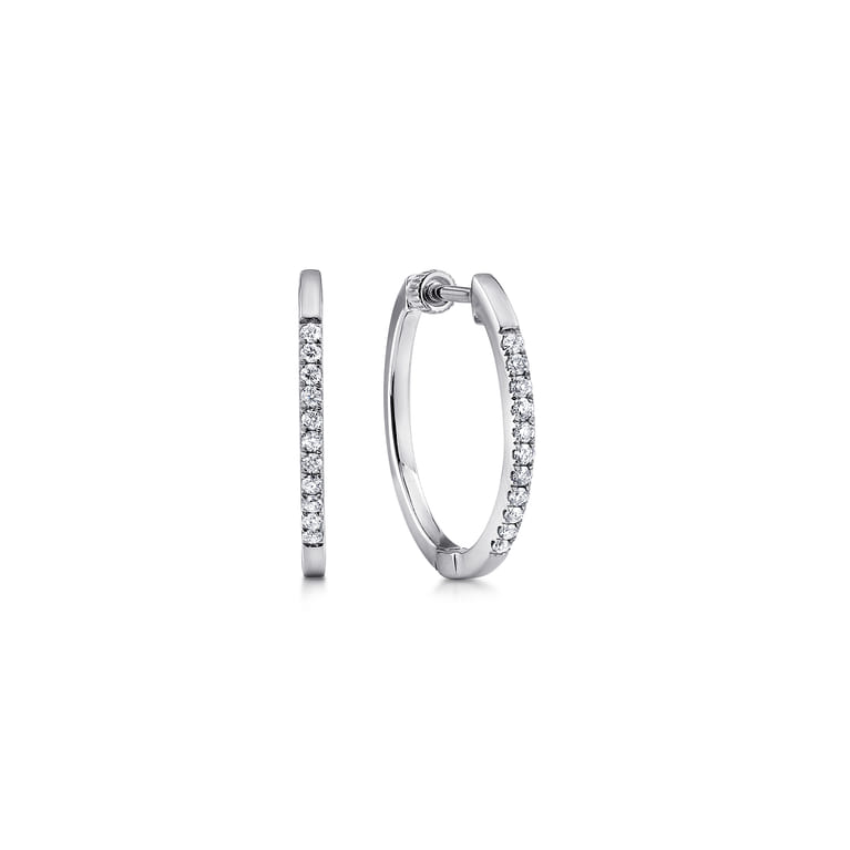14K White Gold Tiger Claw Set Diamond 15mm Round Huggie Earrings - 0.2 ct - Shot 1