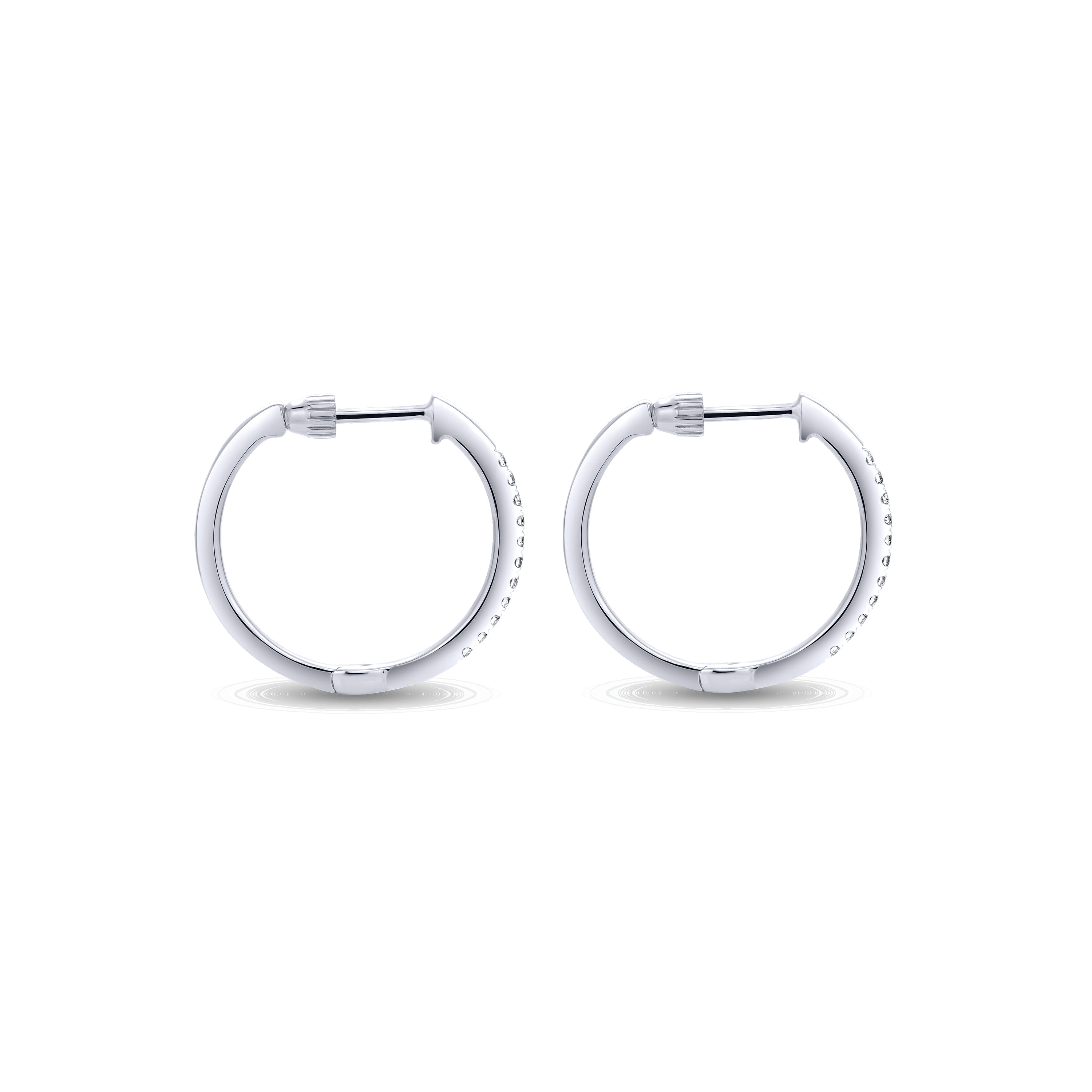 14K White Gold Tiger Claw Set Diamond 15mm Round Huggie Earrings - 0.2 ct - Shot 2