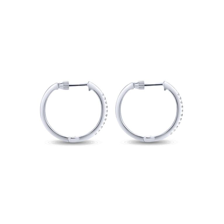 14K White Gold Tiger Claw Set Diamond 15mm Round Huggie Earrings - 0.2 ct - Shot 2