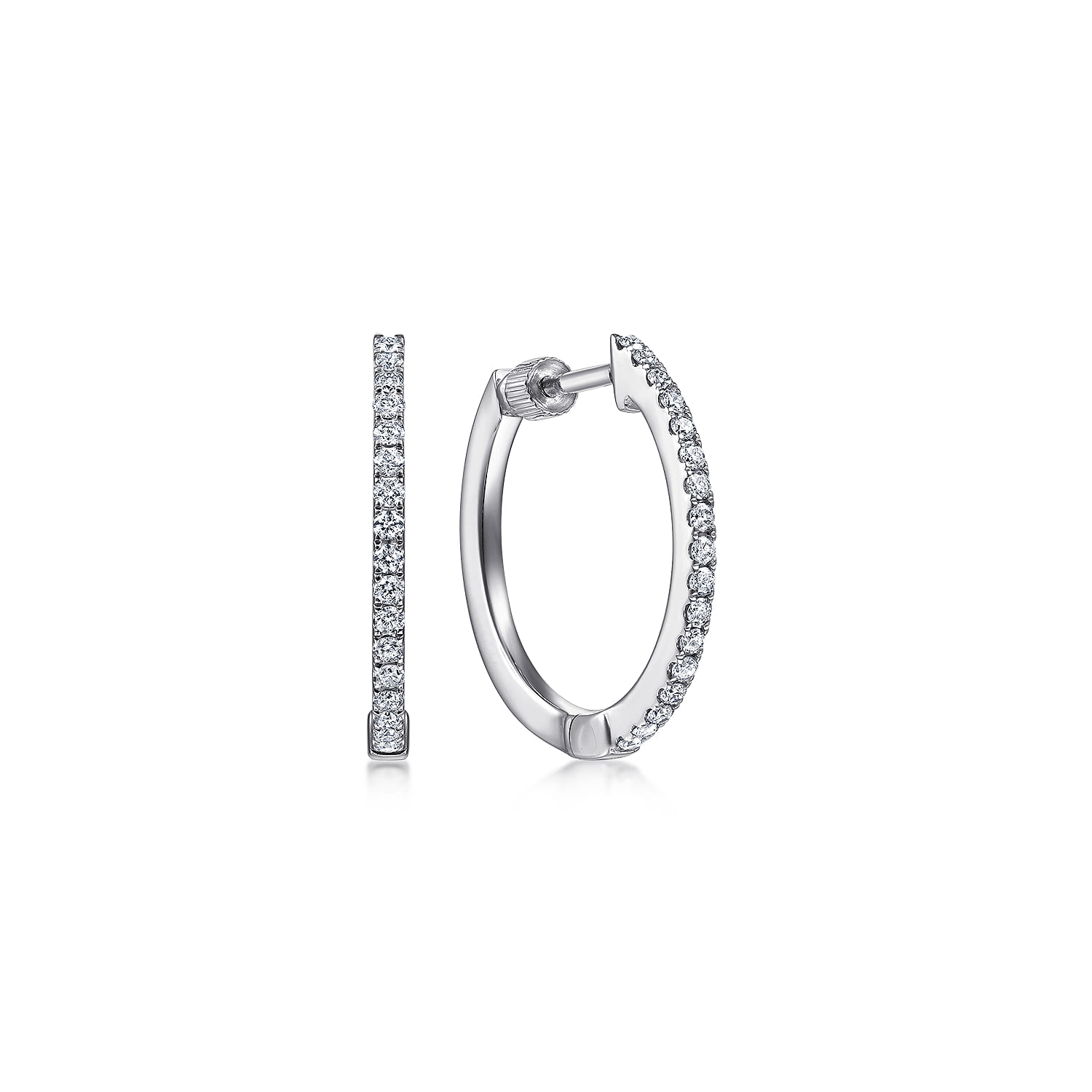 14K White Gold Tiger Claw Set Diamond 15mm Round Huggie Earrings - 0.25 ct - Shot 1