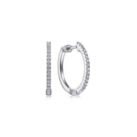 14K White Gold Tiger Claw Set Diamond 15mm Round Huggie Earrings