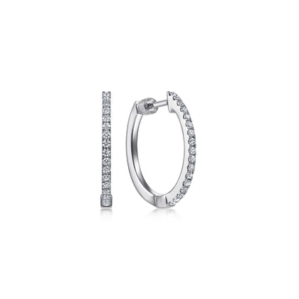 14K White Gold Tiger Claw Set Diamond 15mm Round Huggie Earrings