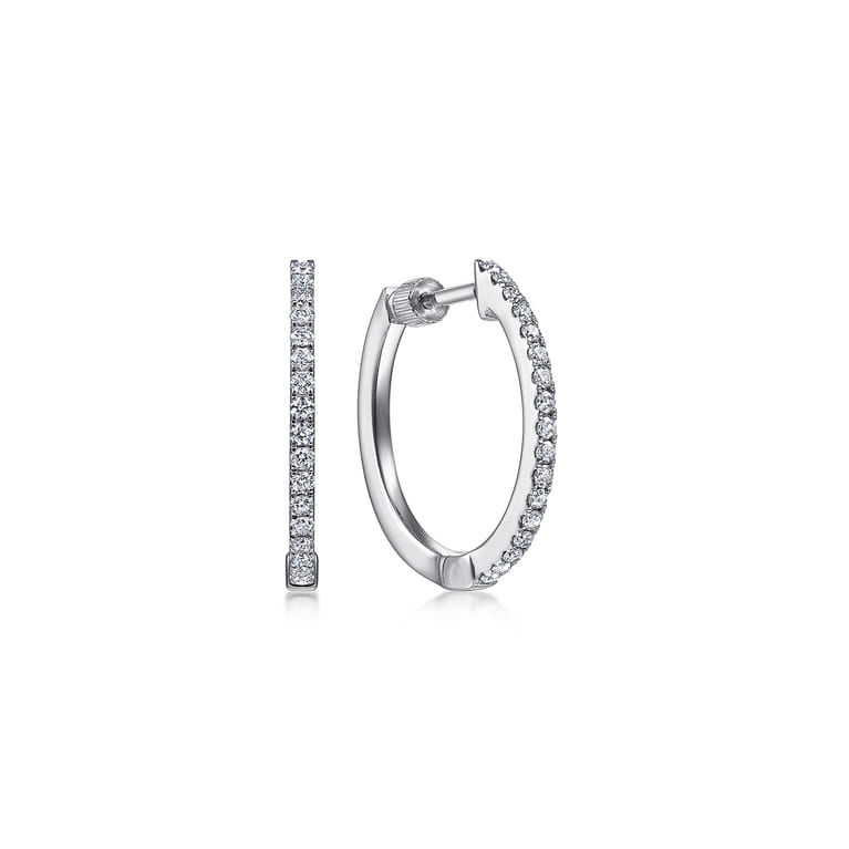 14K White Gold Tiger Claw Set Diamond 15mm Round Huggie Earrings - 0.25 ct - Shot 1