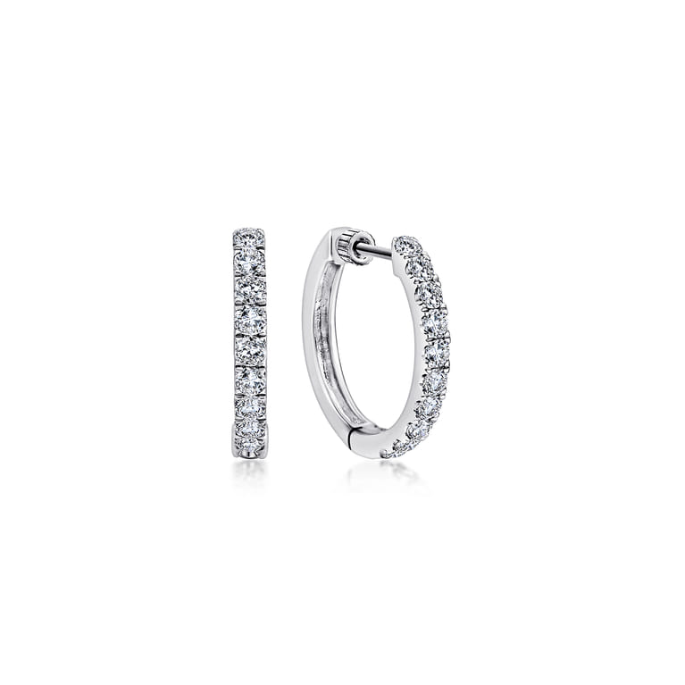 14K White Gold Tiger Claw Set Diamond 15mm Round Huggie Earrings - 1 ct - Shot 1