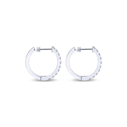 14K White Gold Tiger Claw Set Diamond 15mm Round Huggie Earrings
