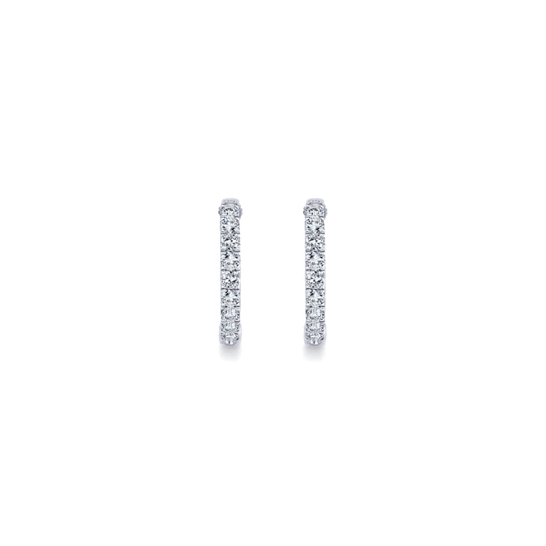 14K White Gold Tiger Claw Set Diamond 15mm Round Huggie Earrings - 1 ct - Shot 3