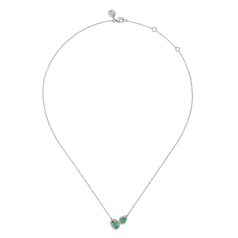 14K White Gold Toi et Moi Emerald and Diamond Halo Necklace - 0.18 ct - Shot 2