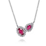 14K White Gold Toi et Moi Ruby and Diamond Halo Necklace - 0.18 ct
