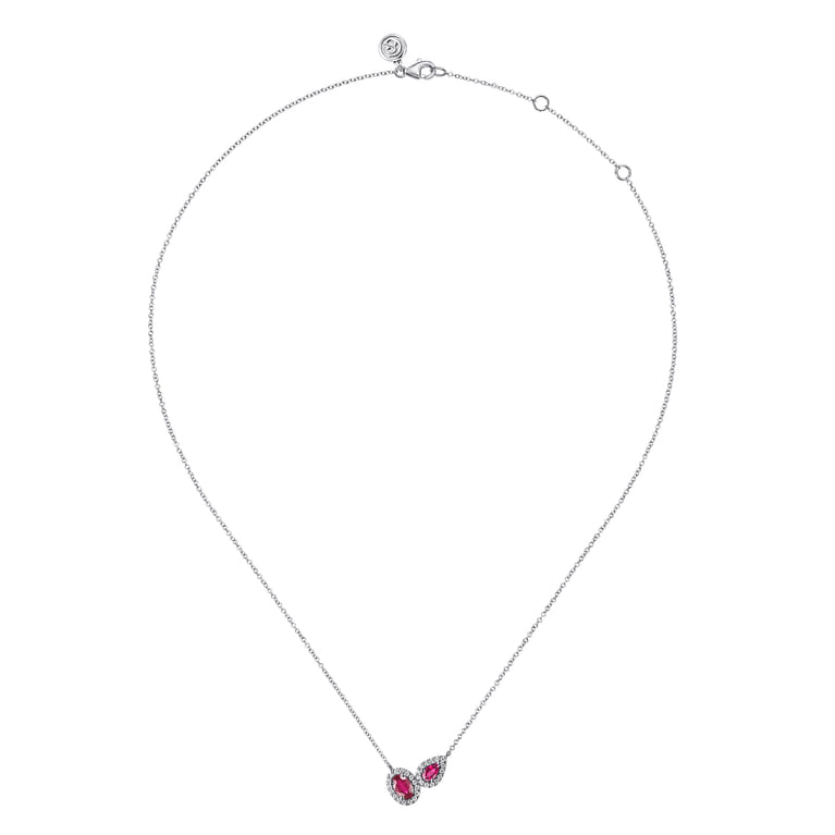 14K White Gold Toi et Moi Ruby and Diamond Halo Necklace - 0.18 ct - Shot 2