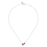 14K White Gold Toi et Moi Ruby and Diamond Halo Necklace - 0.18 ct