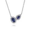 14K White Gold Toi et Moi Sapphire and Diamond Halo Necklace - 0.18 ct
