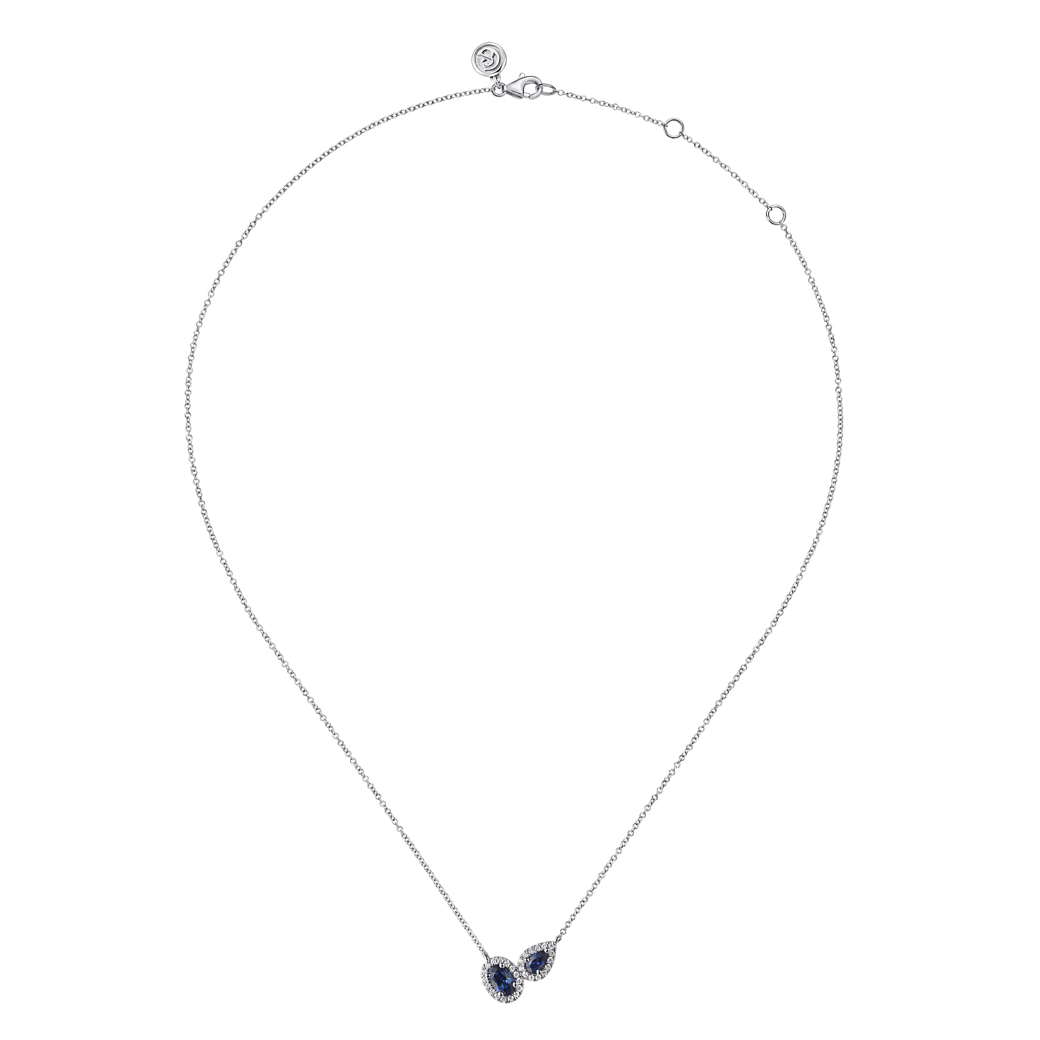 14K White Gold Toi et Moi Sapphire and Diamond Halo Necklace - 0.18 ct - Shot 2