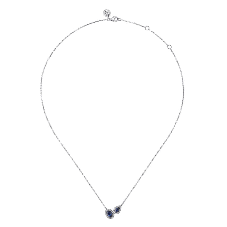 14K White Gold Toi et Moi Sapphire and Diamond Halo Necklace - 0.18 ct - Shot 2