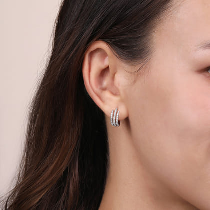 14K White Gold Triple Row Diamond Huggies