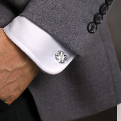 14K White Gold Triple Row Twisted Rope X Cufflinks