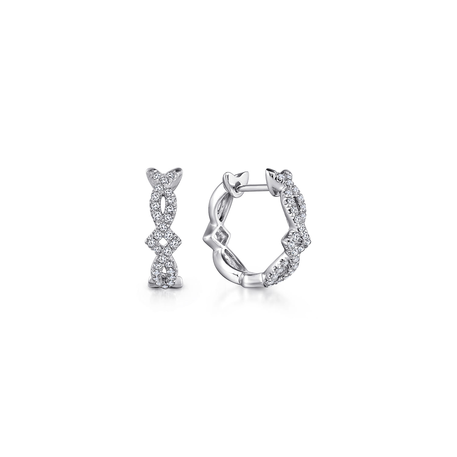14K White Gold Twisted 10mm Diamond Huggies - 0.3 ct - Shot 1