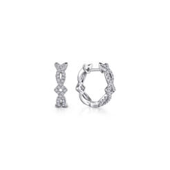14K White Gold Twisted 10mm Diamond Huggies