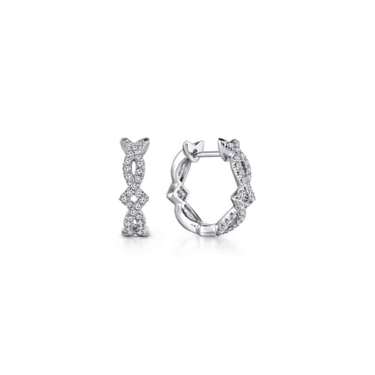 14K White Gold Twisted 10mm Diamond Huggies