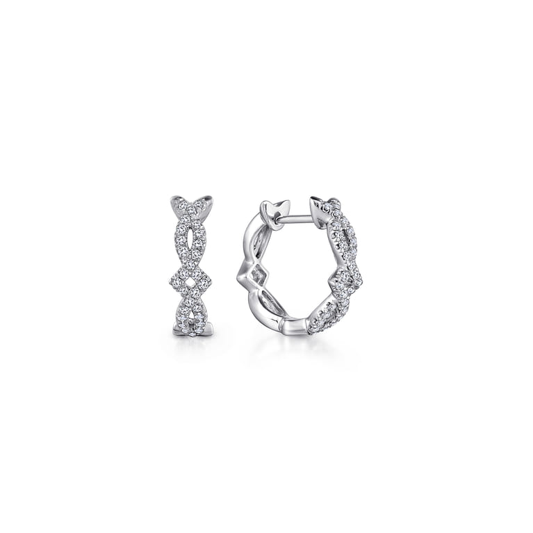14K White Gold Twisted 10mm Diamond Huggies - 0.3 ct - Shot 1
