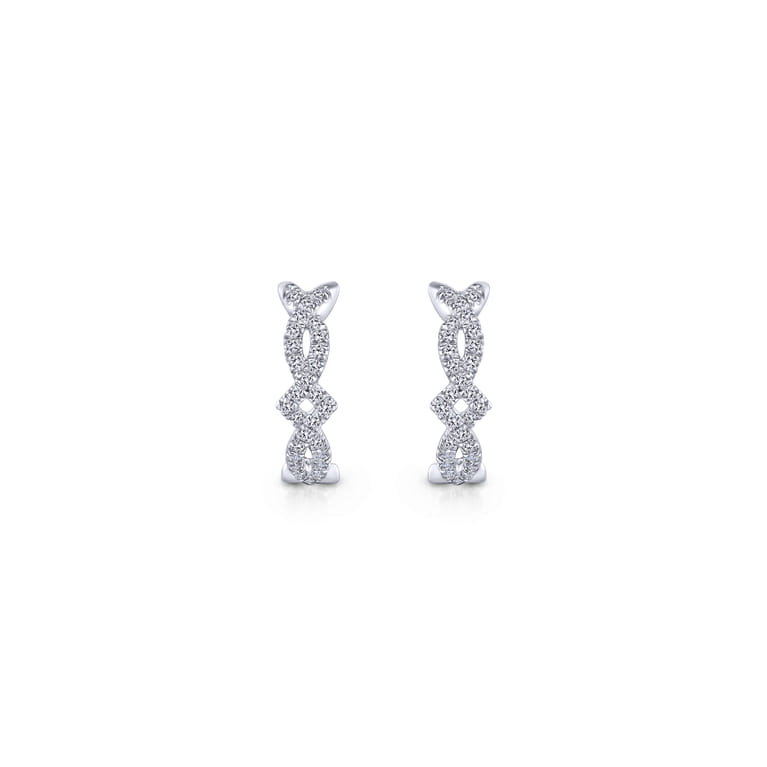 14K White Gold Twisted 10mm Diamond Huggies - 0.3 ct - Shot 3