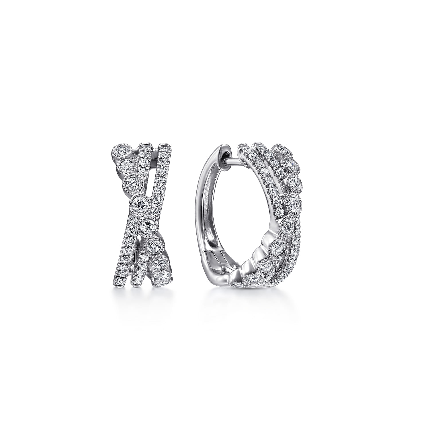 14K White Gold Twisted 10mm Diamond Huggies - 0.5 ct - Shot 1