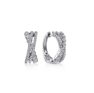 14K White Gold Twisted 10mm Diamond Huggies