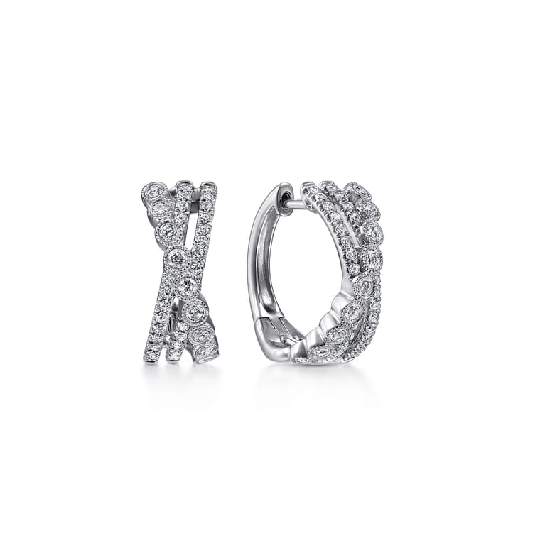 14K White Gold Twisted 10mm Diamond Huggies - 0.5 ct - Shot 1