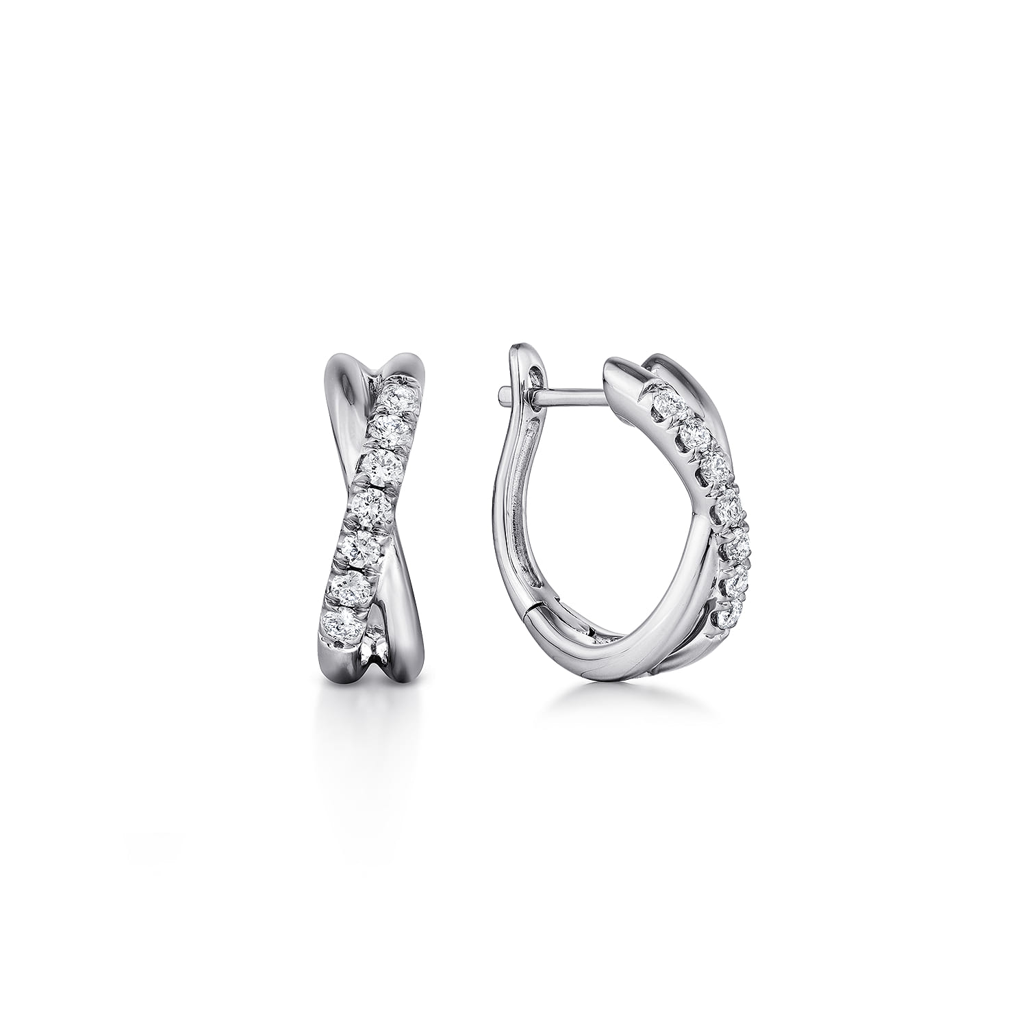 14K White Gold Twisted 15mm Diamond Huggie Earrings - 0.21 ct - Shot 1